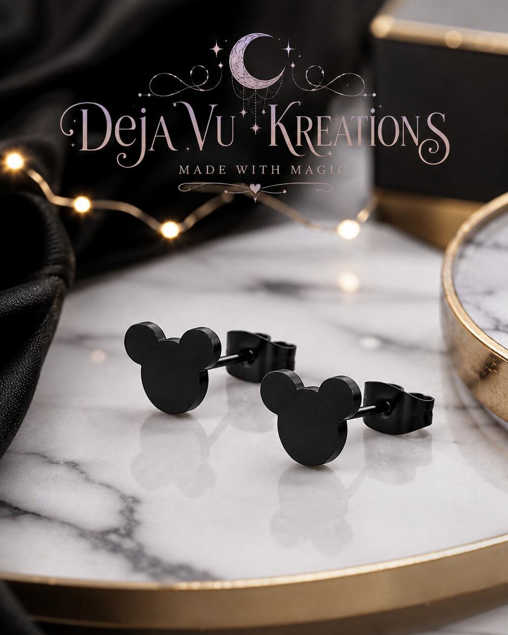 Black Stainless Steel Mickey Mouse Silhouette Stud Earrings